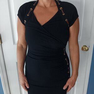 Carmen Marc Valvo Women's Little Black Dress Size Med Leather